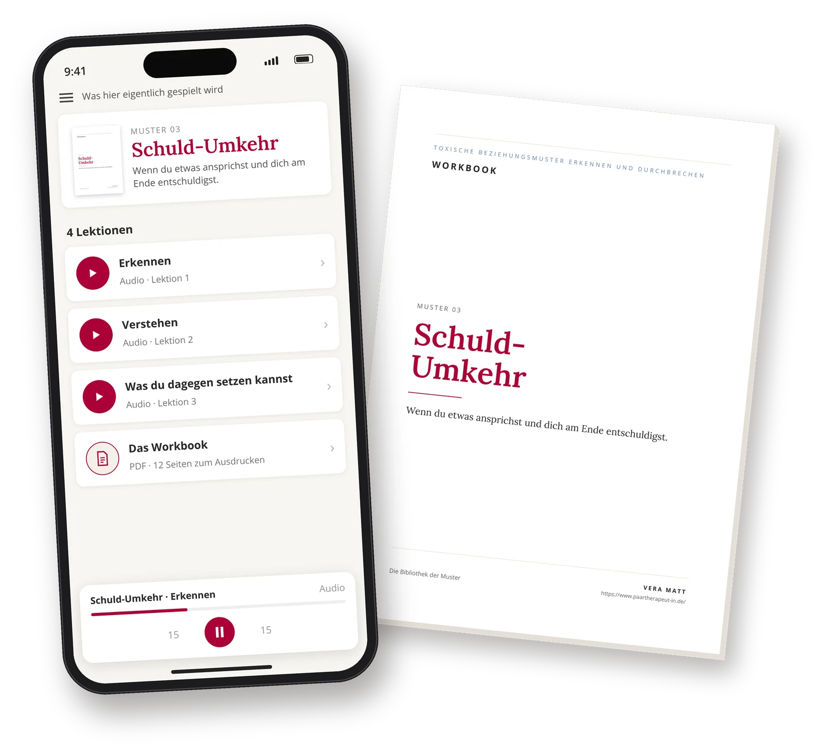 Das Muster Schuld-Umkehr auf dem Handy: drei Audios und das Workbook