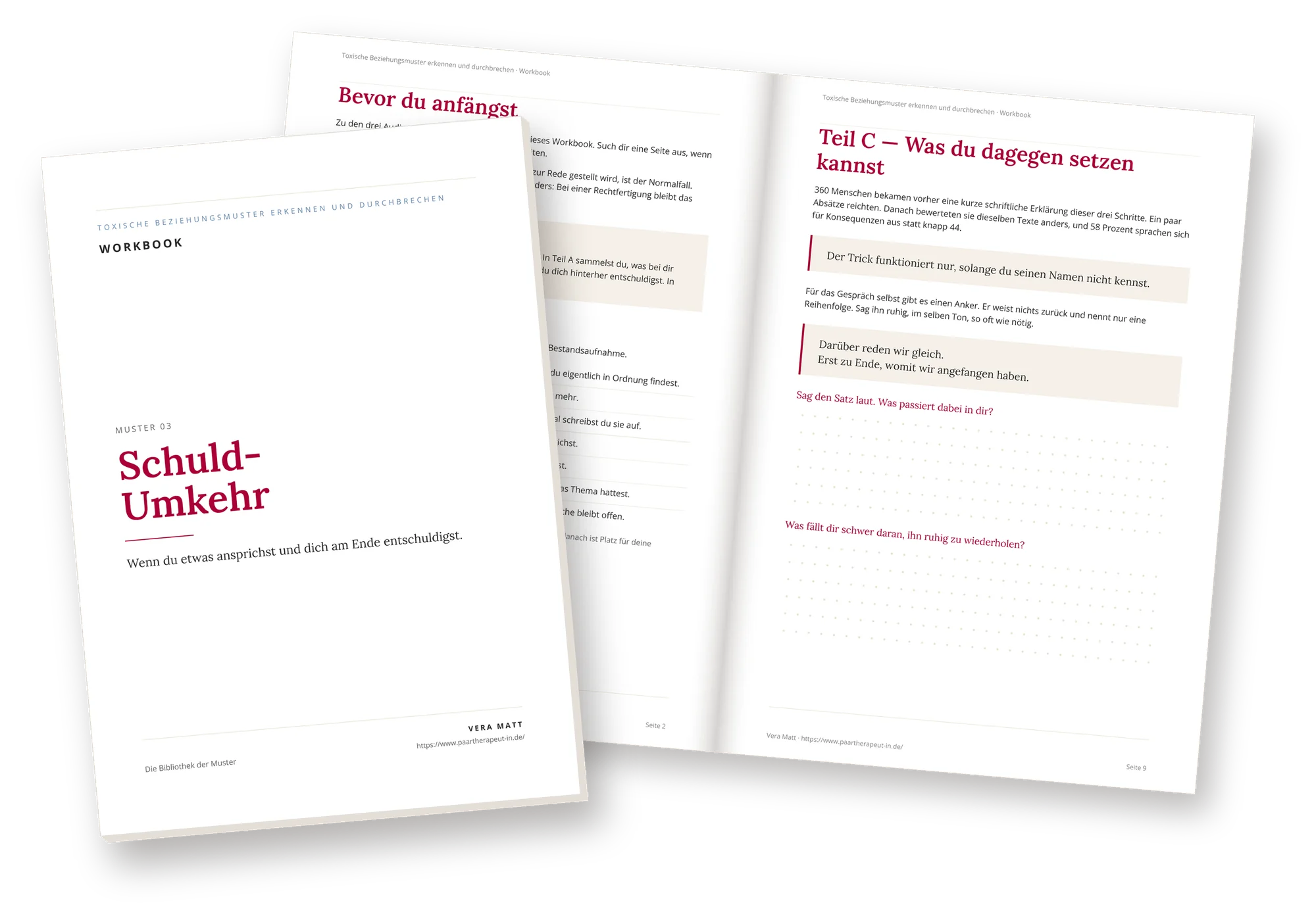 Workbook Schuld-Umkehr: Deckblatt und aufgeschlagene Innenseiten